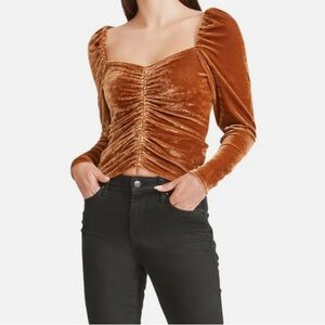 BB Dakota by Steve Madden Womens Ruched Velvet Blouse in Bronze